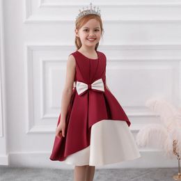 Girl Dresses Girls Dress 2022 Sleeveless Bow Stitched Evening Piano Performance Flower Princess Skirt