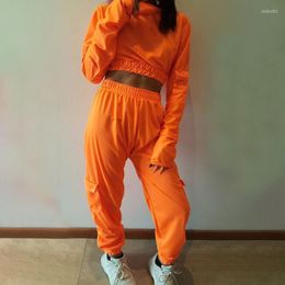 Women's Two Piece Pants SET Crop Top Cargo Hoodies Sweat Suit Women Tracksuit Sweatshirt Stylish Harajuku High Waist Joggers Tunic Sporting