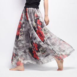 Skirts Fashion Floral Chiffon Womens Elegant Long Skirt Casual Beach Saias Ladies Summer Woman Female Maxi