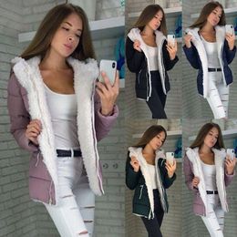 Women's Trench Coats Kalenmos Four-color Plus Velvet Woman Parkas Cardigan Hooded Solid Colour Jacket Size Plush Streetwear Winter Coat Women