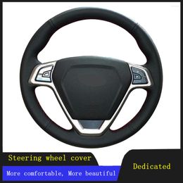 Steering Wheel Covers DIY Car Accessories Cover Black Hand-stitched Non-slip And Breathable Genuine Leather For Chery Tiggo 3 2011-2014