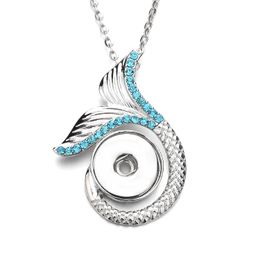 Mermaid Fish Tail Snap Button Charms Pendant Jewelry Zircon Fit 18mm Snaps Buttons Necklace for Women Noosa