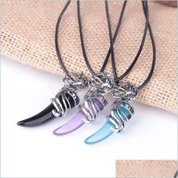 Pendant Necklaces Punk Cool Brave Men Wolf Teeth Pendant Necklace Women Lucky Jewellery Retro Natural Stone Tooth Amet Necklac Lulubaby Dh4Kt