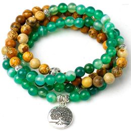 Strand Women Green Watery Onyx Stone Bracelet 108 Mala Beads Picture Charm Yoga