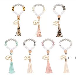 Silicone Bead Bracelet Female Tassel Key Chain Party Favour Pendant Rubber Wristband Bangles Holder Wrist Ring Jewellery GCB15994
