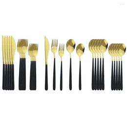 Flatware Sets 30Pcs Black Gold Cutlery Set 304 Stainless Steel Dinnerware Knife Fork Spoon Dinner Tableware Kitchen Silverware