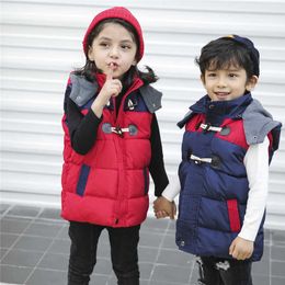 Boys Vest and girls plush thickened hooded vest kindergarten uniform school uniform cotton winter fleece vest