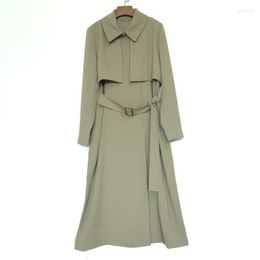 Women's Trench Coats Pure Yuan Windbreaker Women's Mid Long Autumn Thin Coat Organza Sleeve Acetate