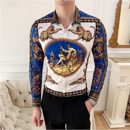 Men's Casual Shirts Plus Size 5XL 6XL Men Shirt Golden Leopard Formal Prom Dress 2022 Long Sleeve Slim Fit Fashion Floral Tops Men's