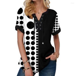 Women's Blouses Women's & Shirts Women Summer Blouse Fashion V-neck Short Sleeve Colourful Print Lacing Ladies Loose Casual 2022