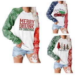 2022 Fall Clothes Women Pullover Sweater Christmas Letter Printed Long Sleeve Shirts Tops Ladies S-3XL