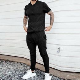 Men's Tracksuits Men's 2022 Fall Fashion Simple Pure Colour Short Sleeve Long Pants Two-piece Sports Casual Suit T-shirt Youth