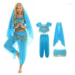 Stage Wear Women's 4Pcs Halloween Belly Dance Costumes India Performance Adult Dancewear Outfit Sequins Crop Top With Harem Pants Set