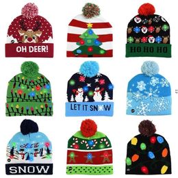 BeanieSkull Caps LED Christmas Hat Sweater Knitted Beanie Light Up Gift for Kids Xmas Year Decorations GWB16007