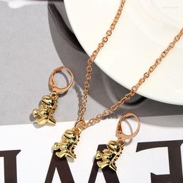 Necklace Earrings Set Cender Cute Gold Colour Animal Drop For Women Girls Fashion Metal Cartoon Dinosaur Dangle Party Jewellery Gift