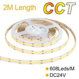 Strips 2M IP20 DC24V 608chips/m CCT COB Linear Strip 14W/M Dual White LED Tape For Bedroom