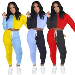 Women's Two Piece Pants 53ZH5266 Autumn Winter Women Casual Fashion Home Patchwork With Hood Set Top And Tracksuit Sweatsuit Outfits