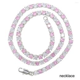 Choker Pink Crystal 1 Row Tennis Chain Hip Hop Men Women Necklace Icd Out Bling Rap Dancer Rock Gift Jewellery Gold Silver Colour Cz