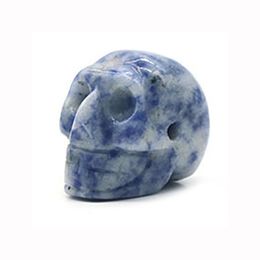 23mm Natural Sodalite Skull Figurine Reiki Healing Energy Stones Ornaments Carved Statue Gemstone Home Decor Halloween Gift