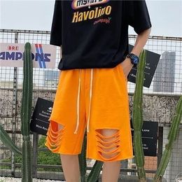 Ripped-holes Shorts Men Summer Streetwear Hip Hop Shorts Elastic Waist Loose Fit Shabby Jogger Japan Style Bottoms