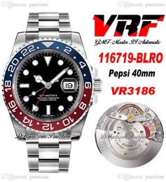 VRF GMT II VR3186 Pepsi Automatic Mens Watch 40mm Red Blue Ceramic Bezel Black Dial 904L OysterSteel Diamonds Bracelet Super Edition Same Series Card Puretime C3