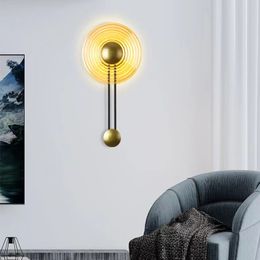 Modern Minimalist Clock Shape Wall Lamp Round Glass Bedroom Bedside lamps Living Room Store Decor Background sconce