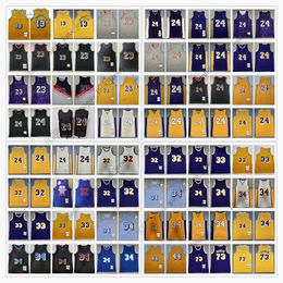 Retro Basketball 24 Jerseys 6 8 23 Worthy Purple 44 Jerry 42 Artest West 73 Dennis 32 Rodman White Black High Quality