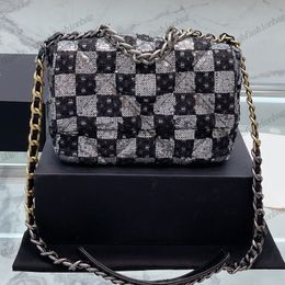 Womens Houndstooth Quilted Sequins 19 Flap Designer Bags Classic Two tone Check Hardware Chain Crossbody Totes Jumbo Sacoche French Luxury Shoulder Handbags 26CM