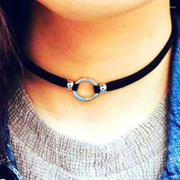 Choker Goth Round Black Velvet Rope Necklaces For Women Minimalist Silver Color Beads Short Gothic Jewelry Gift VGN093