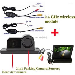 Car Rear View Cameras Cameras& Parking Sensors Wireless Universal 2 IN1 CCD RearView Camera Backup With Sensor 4.3 Inch TFT LCD Mirror