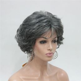 New Popular Ladies Short Wavy Women Wig Dark Grey Wig Fashion Wigs