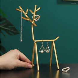 Jewellery Pouches 3D Golden Deer Display Stand Geometric Ring Earrings Organiser Tree C1FE