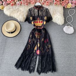 Retro Hepburn Light Mature Style Lace Dress Stand Collar Women's Summer Waist Slim Goddess Long Dress