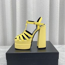 sandali con plateau estivi in vitello cinturino alla caviglia in pelle fibbia laterale tacco alto punta quadrata designer di lusso da donna scarpe eleganti35-42szie