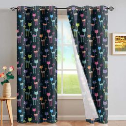 Curtain DARMIAN Cute Kitten Colourful Pattern Blackout Thermal Insulated Panel Set Home Window Dressing Full Light Blocking