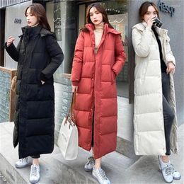 Women's Trench Coats Down Cotton Padded Female Coat Parkas Loose Hooded Super Long Pure Simple Winter Jacket Women Clothes Warm Outerwear