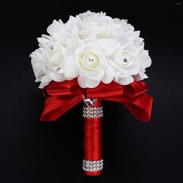 Decorative Flowers Artificial Wedding Bride Bouquet Beautiful Romantic Handheld Bridesmaid Flower With Ribbon