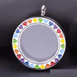 Pendant Necklaces Rainbow Heart Round Glass Memory Po Twist Relicario Floating Charms Lock Bdehome Otdwu