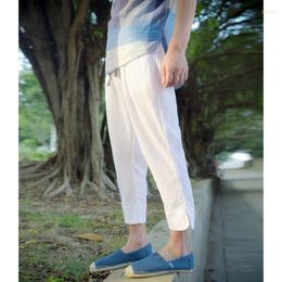 Men's Pants 2022 Summer Leisure Trousers 6 Colours Linen Cotton Waist Men Regular Straight Bottom Flax Casual