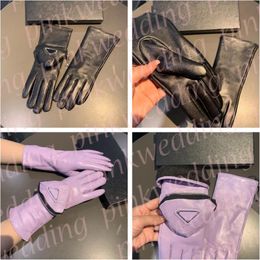 Winter Women Gloves Plush Warm Leather Mittens Triangle Badge Cold Proof Gloves Christmas Gift with Box