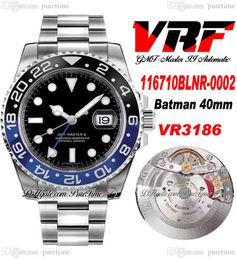 VRF GMT II Batmans VR3186 Automatic Mens Watch 40mm Blue Ceramic Bezel Black Dial 904L OysterSteel Diamonds Bracelet Super Edition Same Series Card Puretime A1