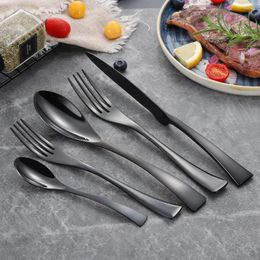 Dinnerware Sets 20Pcs/set Stainless Steel Black Rose Gold Cutlery Set Tableware Silverware With Salad Dessert Fork Drop