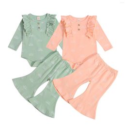 Clothing Sets Infant Baby Girls Two-piece Clothes Set Sun Printed Pattern Long Sleeve Romper And Flared Pants