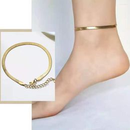 Anklets Arriva Women Stainless Steel Plated Silver Gold Waterproof Flat Snake Chain Anklet Barefoot Leg Jewelry Adjustable Wholesale