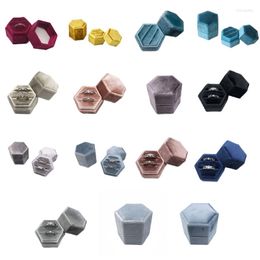 Jewellery Pouches Velvet Double Ring Box Hexagon Wedding Ceremony With Detachable Lid 32CE