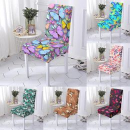 Chair Covers Butterfly Print Cover Floral Seat For Wedding El Banquet Dining Room Decoration Elastic Slipcover