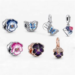 Pendant Necklaces New Spring Prosperity Series Shining Blue Butterfly Dark Purple Pansy Charm Bracelet Beads Diy Accessories Bdesybag Dhve4