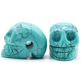 23mm Natural Turquoise Stone Skull Hand Carved Human Skull Head Sculpture Gemstone Carving