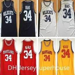 College 34 Len Bias Jersey Men Basketball University 1985 Maryland Terps Jerseys Team Red Yellow White Away Sport Stitched Shir