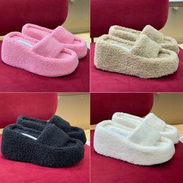 Inverno quente lã plataforma chinelos de pele slides shearling fofo sandália mulheres sapatos de designer de luxo aumentar letras confortáveis preto branco rosa tamanho 35-41 com caixa